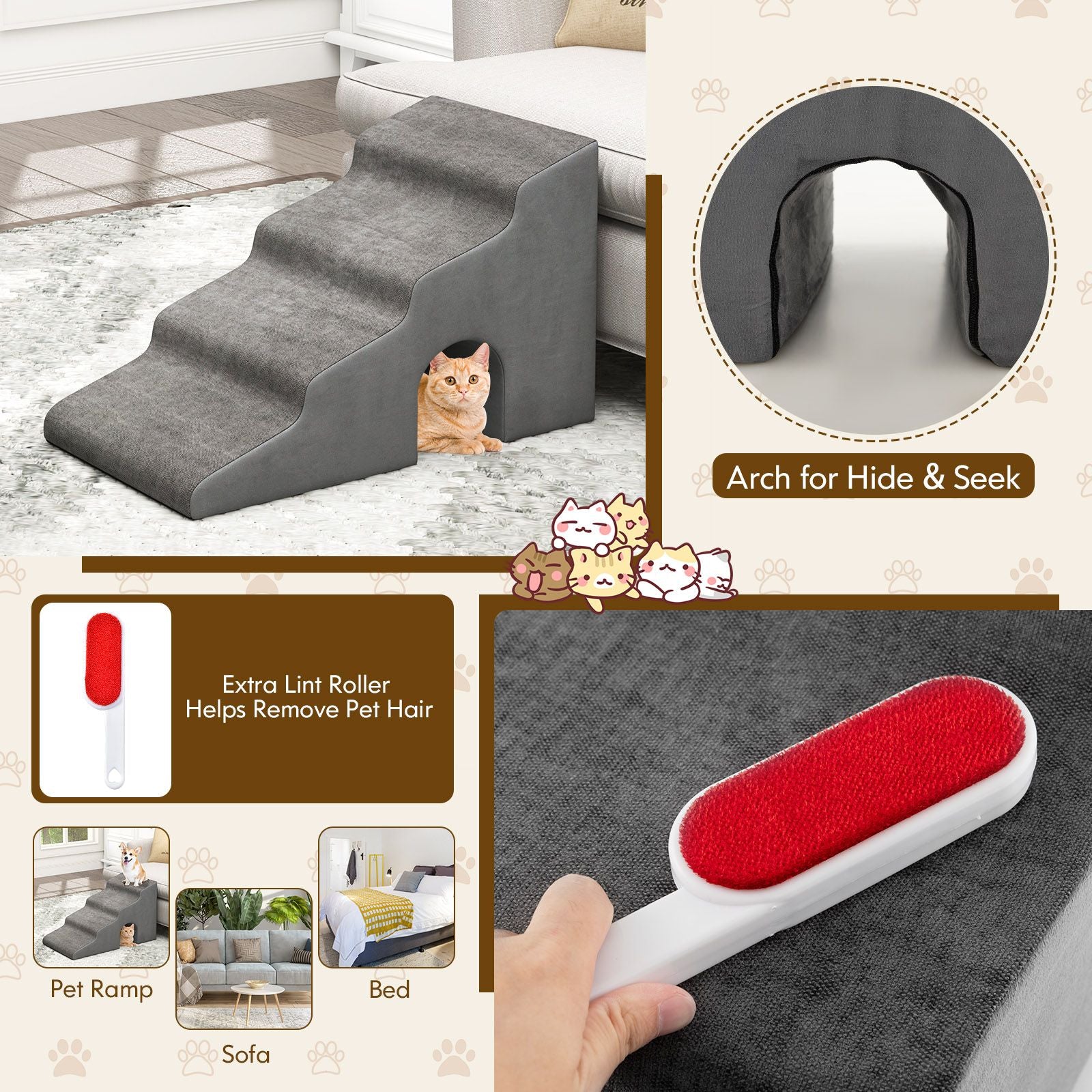 4-Tier High Density Foam Dog Ramps for High Beds and Couches