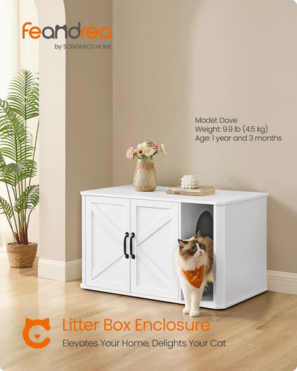 Cat Litter Box Enclosure, Hidden Litter Box Furniture, with Front Entry, Double Doors, Handles, End Side Table