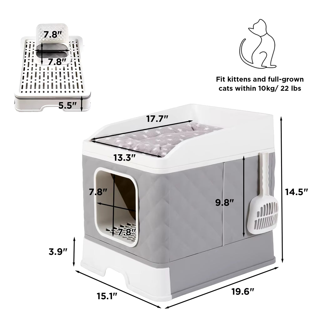 Foldable Cat Litter Box Large Pet Toilet+Cat Sand Shovel Easy Clean Leak-Proof Enclosed