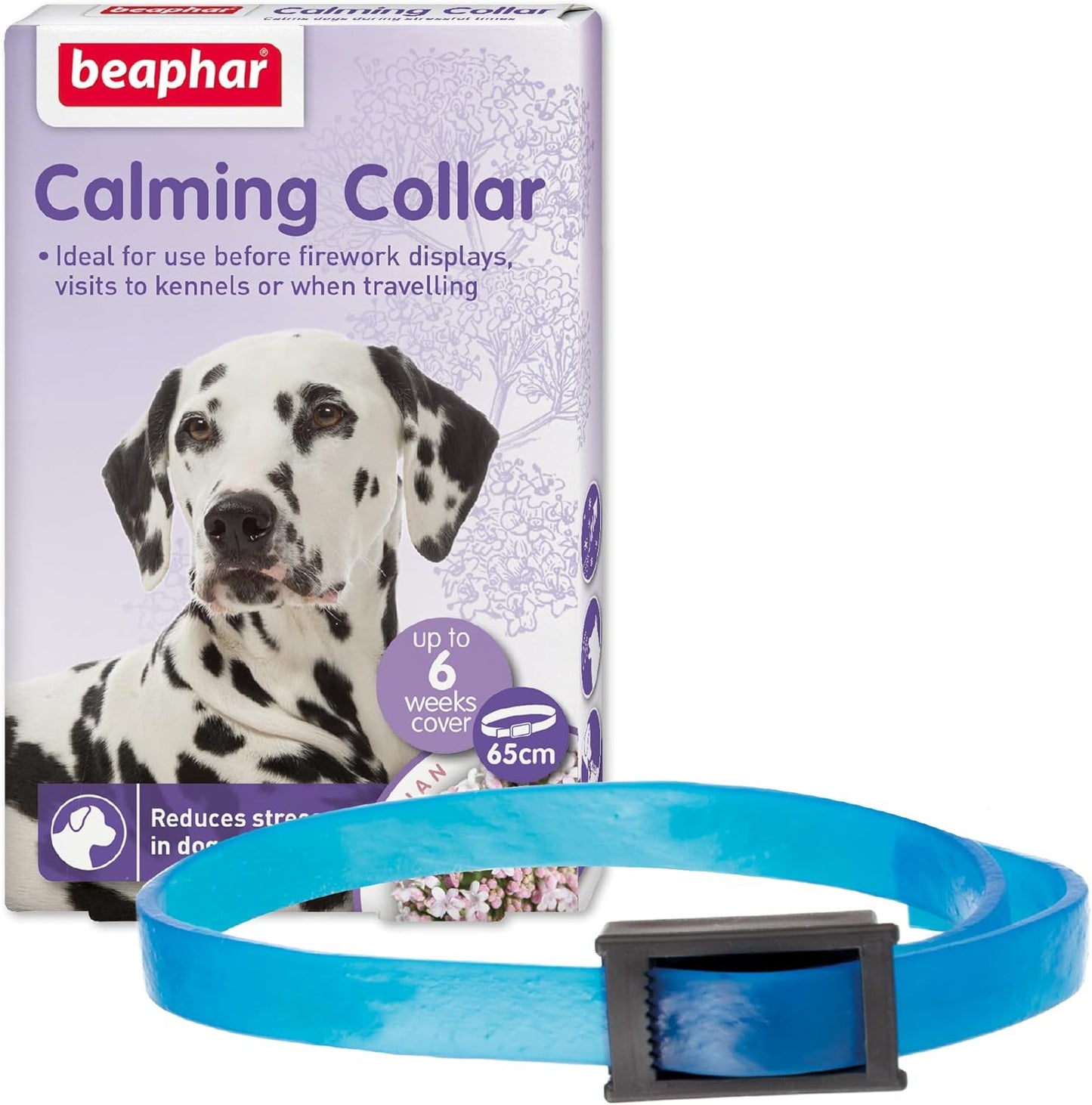 - Herbal Calming Collar - for Dogs - for Fireworks, Thunderstorms, Car Travel & Long-Term Stress - Contains the Natural Herb Valerian - up to 6 Weeks of Calming - 1X Adjustable 65Cm Collar