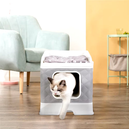 Foldable Cat Litter Box Large Pet Toilet+Cat Sand Shovel Easy Clean Leak-Proof Enclosed