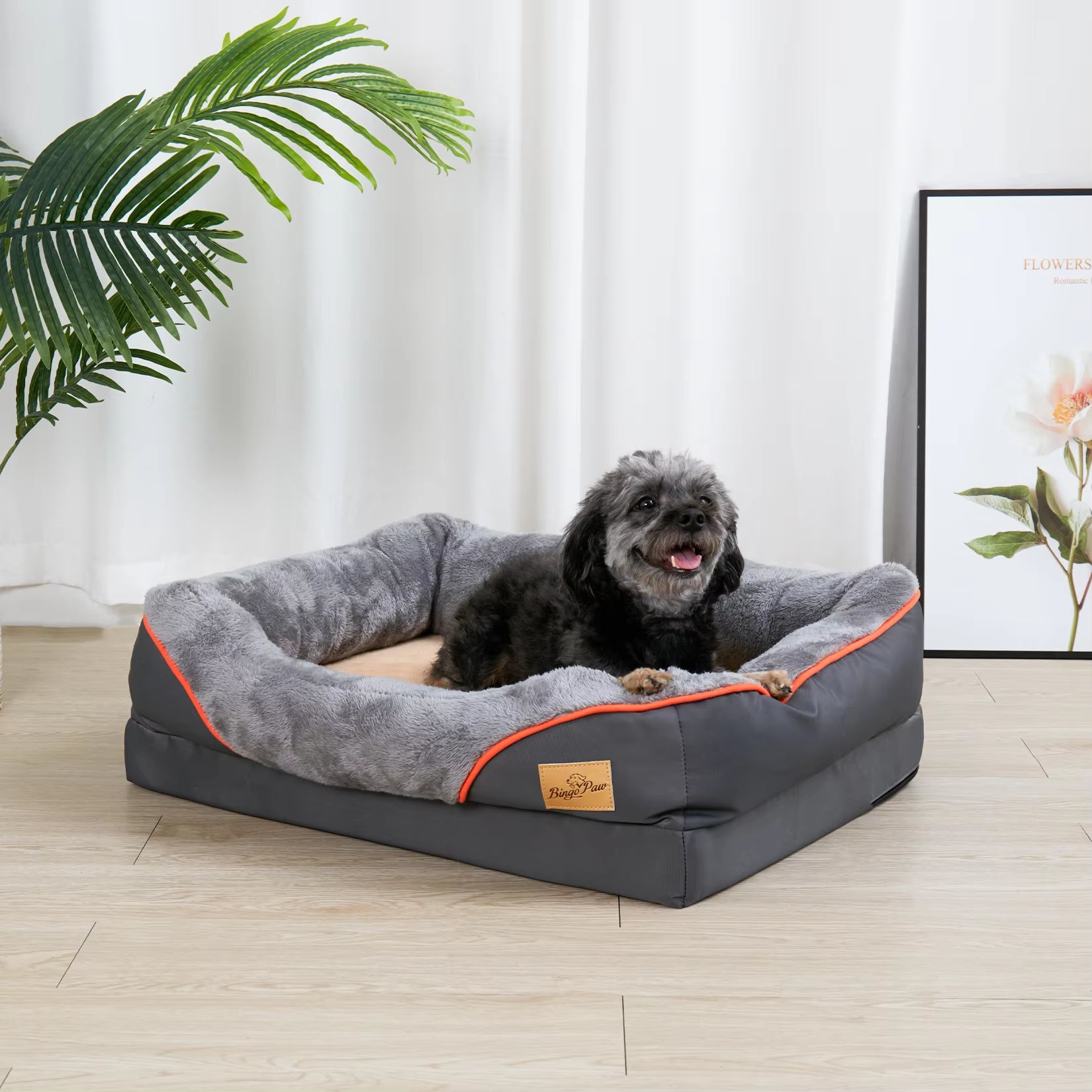 L XL 2XL 3XL Dog Bed Super Soft Orthopedic Foam Pet Bed Sleeping Mat with Cotton-Padded Bolster and Removable Cover