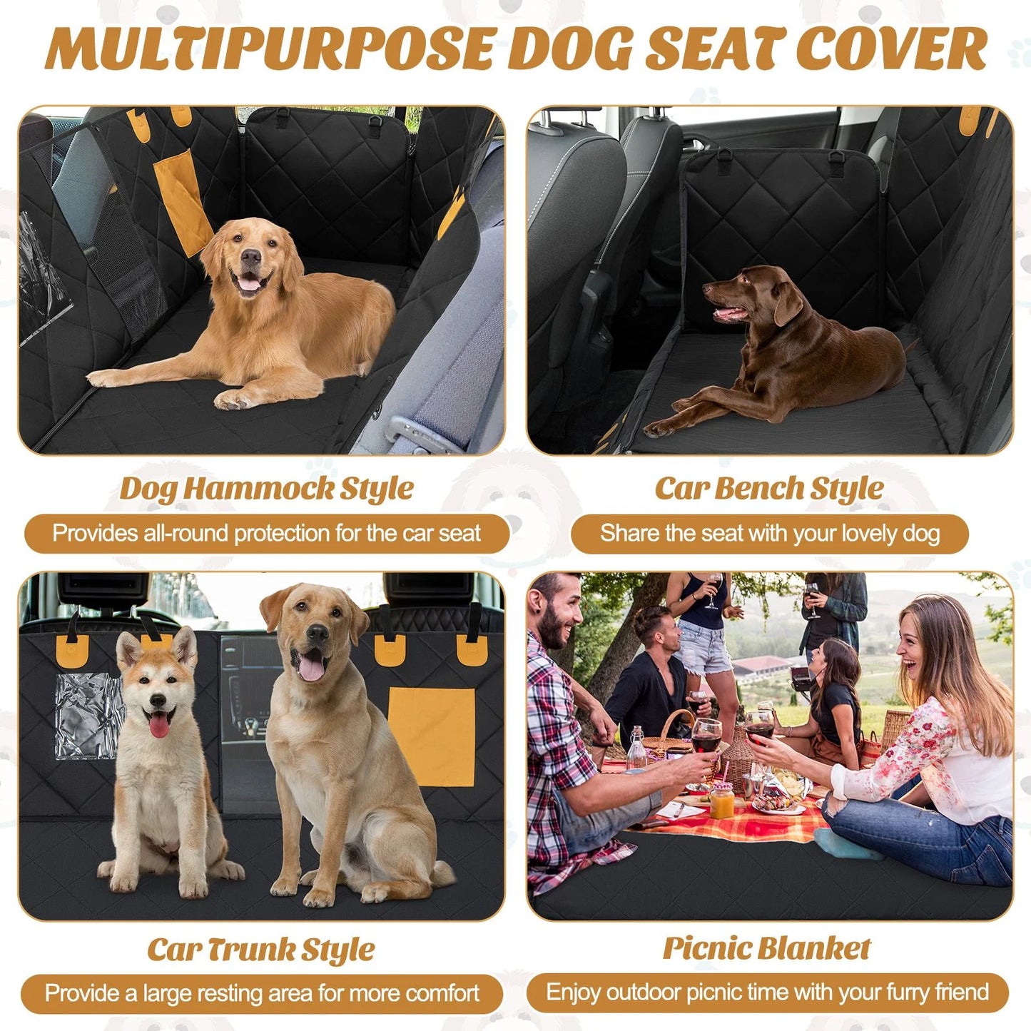 Waterproof Dog Car Seat Cover for Back Seat with Mesh Windows