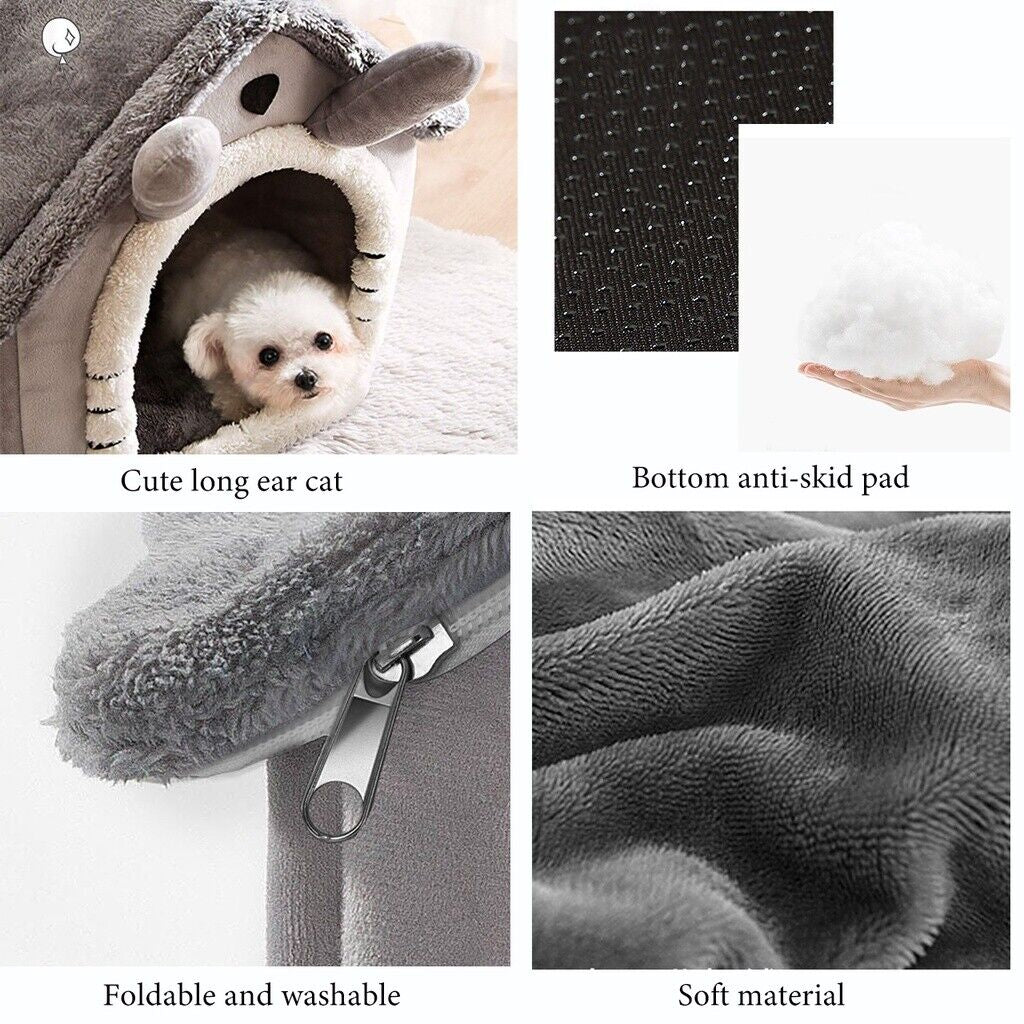 Pet Cat Kitten Dog Beds Igloo Fleece Bed Pyramid Cozy Washable Warm House Cave