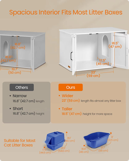 Cat Litter Box Enclosure, Hidden Litter Box Furniture, with Front Entry, Double Doors, Handles, End Side Table