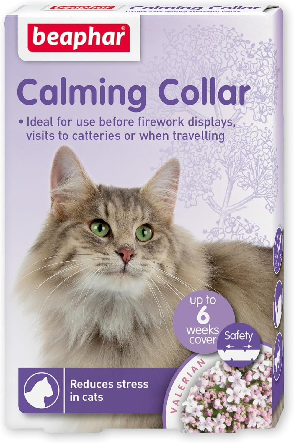 - Herbal Calming Collar - for Cats - for Fireworks, Thunderstorms, Car Travel & Long-Term Stress - Contains the Natural Herb Valerian - up to 6 Weeks of Calming - 1X Adjustable 65Cm Collar