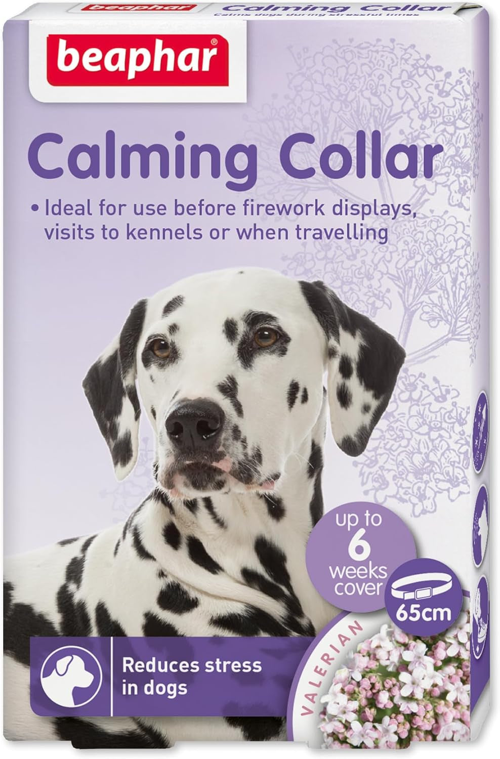 - Herbal Calming Collar - for Dogs - for Fireworks, Thunderstorms, Car Travel & Long-Term Stress - Contains the Natural Herb Valerian - up to 6 Weeks of Calming - 1X Adjustable 65Cm Collar