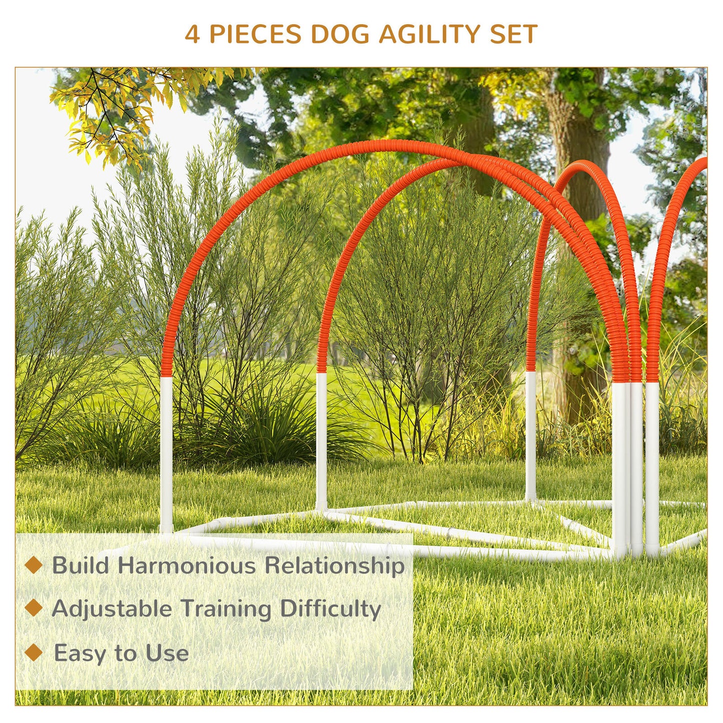 Pawhut Dog Agility Equipment Set with 4 PCS Weave Pole, Orange